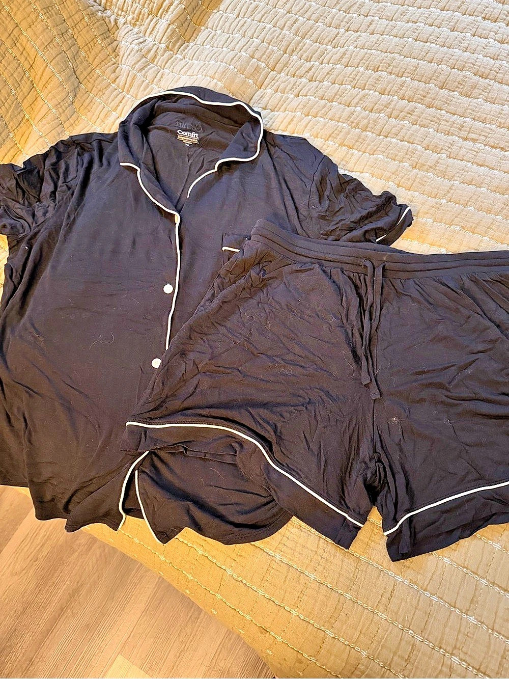 Comfrt Short Sleeve Top & Boxer Pajama Set Black